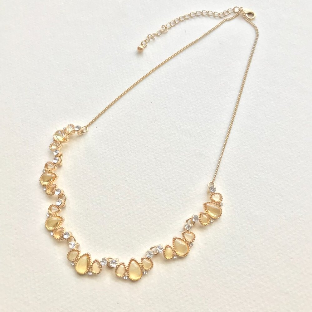 Vintage Vine Chain Necklace | Gold Tone | Teardrop & Clear Rhinestones
